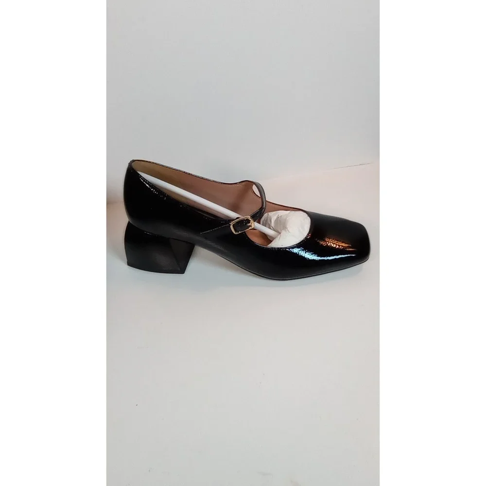Linea Paolo Monroe Black Patent Leather Mary Jane Block Heel Square Toe 7 M